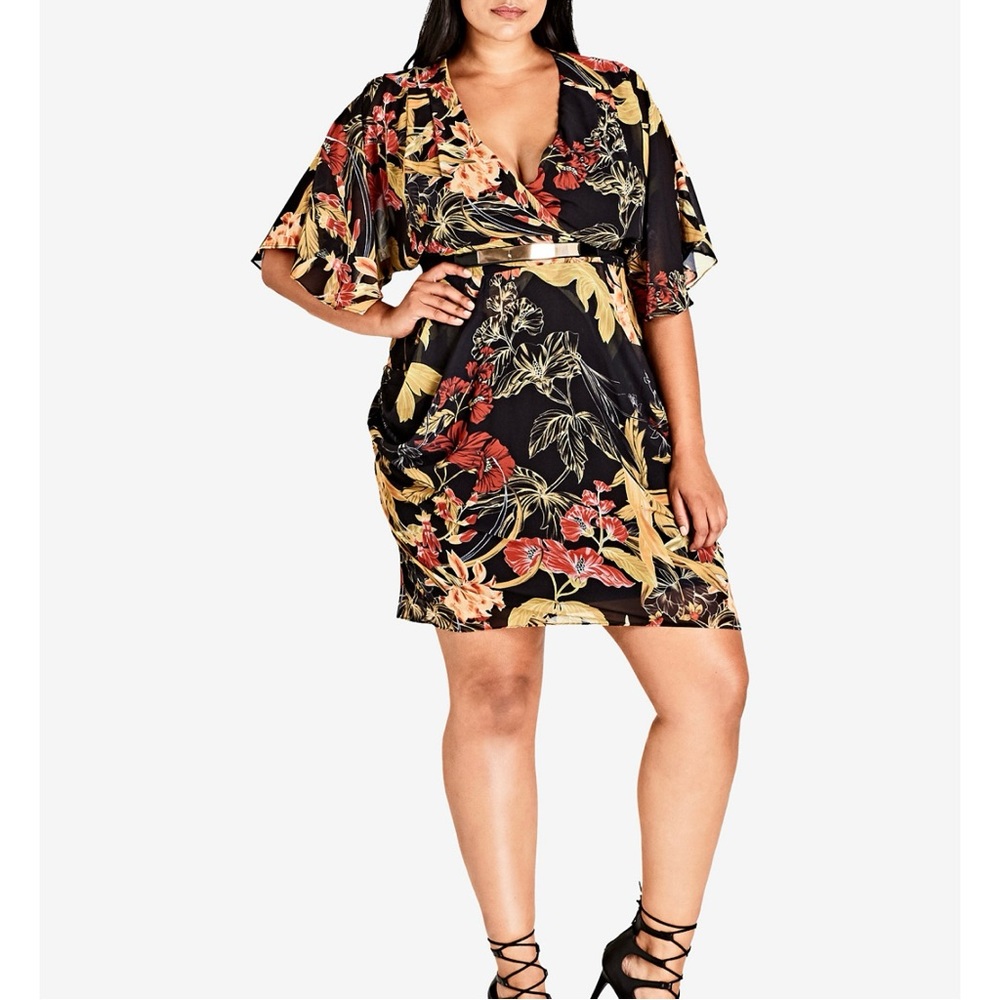 City Chic Trendy Plus Size Printed Faux Wrap Dress (Size 14)